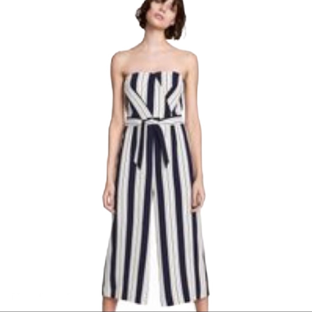 NWT H&M Strapless Striped Jumpsuit Navy Blue White Belted Playsuit Size 6 Preppy